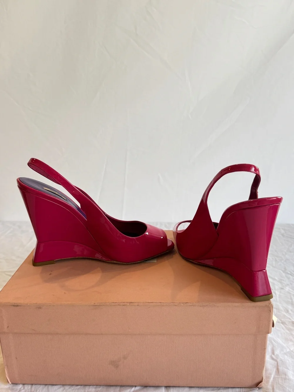 Miu Miu Hot Pink Patent Leather Slingback Wedges
